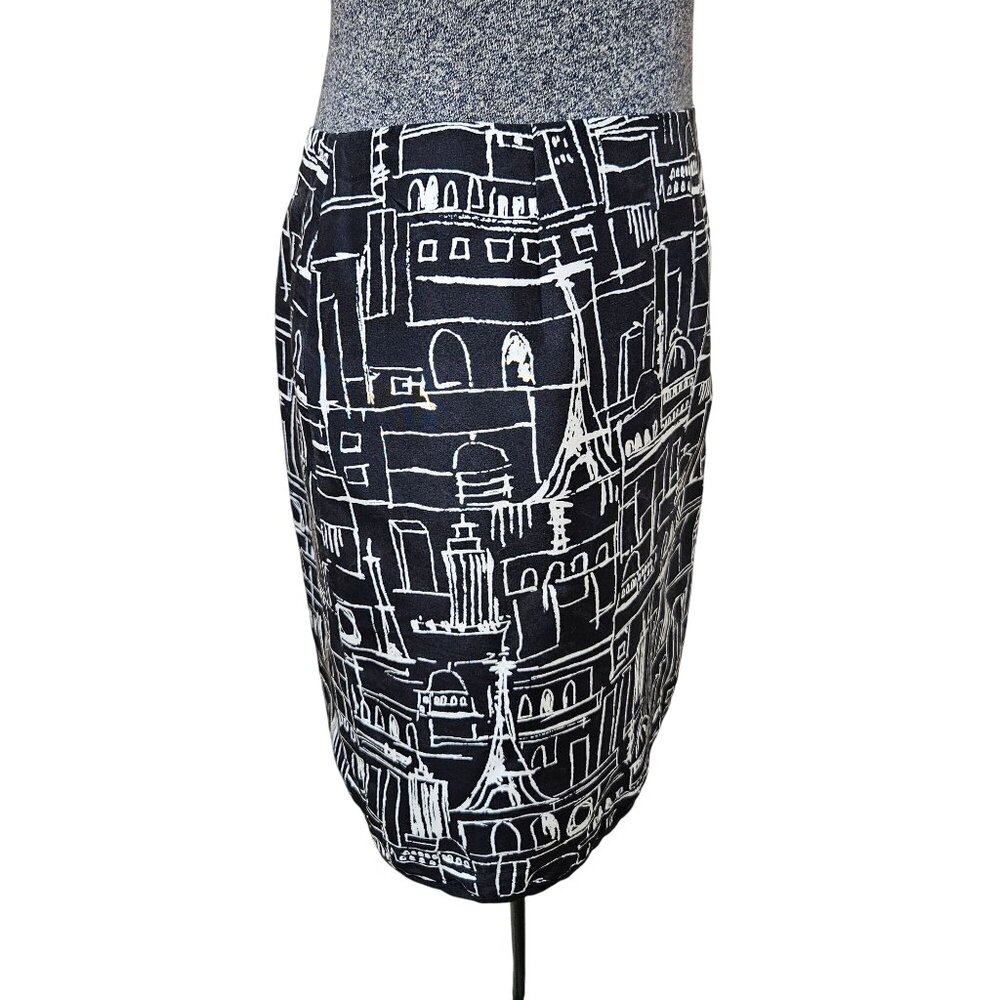 Grace Elements Skirt Womens Sz 8P Black White Silk Abstract Architecture Print - Picture 4 of 7